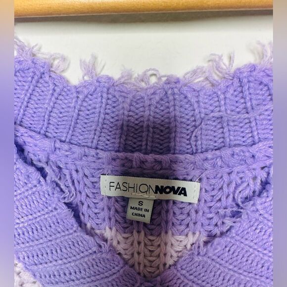 Fashion Nova Womens Colorblock Distressed Sweater Lavender Combo Small - Picture 5 of 6